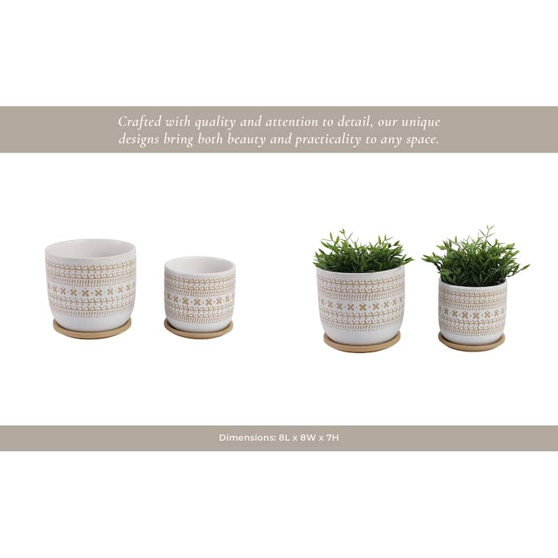 Ceramic Saucer Planters Circular Design Indoor Decor (Set of 2)