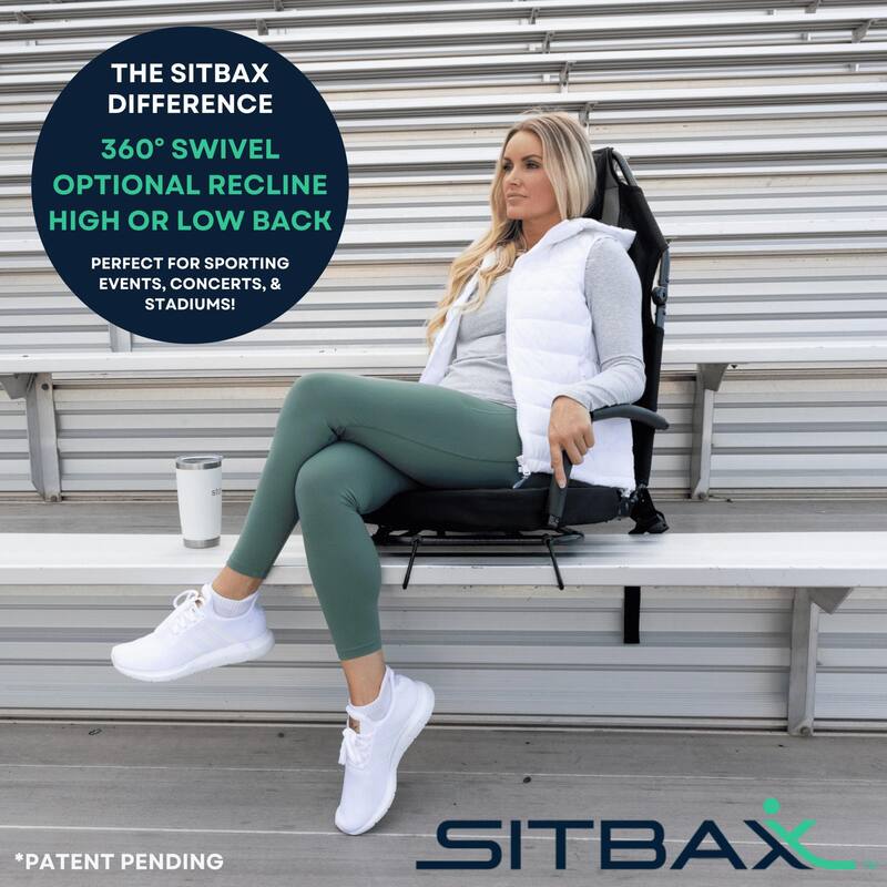 Padded Bleacher Seat – Reclining Stadium Chair with Full Back, Neck Support and 360 Swivel - Patent Pending