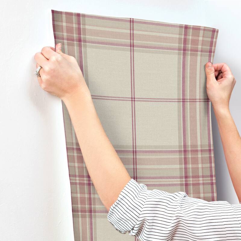 A-Street Prints Westley Magenta Plaid Wallpaper