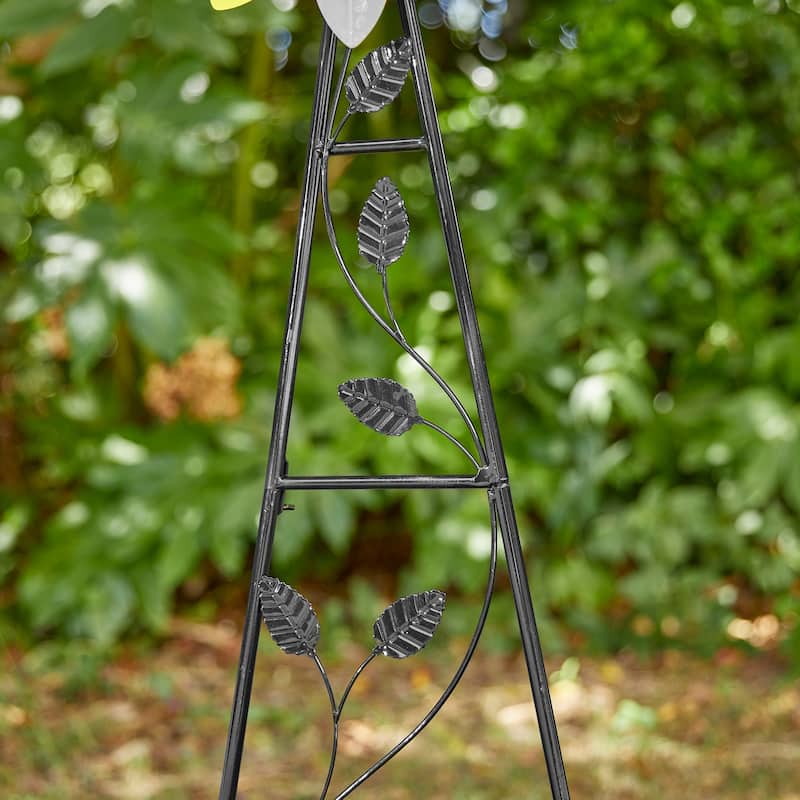 Glitzhome 44"H Glossy Painted Metal Yellow//Blue/Orange/Red Flower Wind Spinner Yard Stake