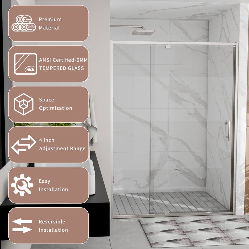 Modland 44-48"x71'' Adjustable Pivot Shower Door - Auto-Lift Hinge, Magnetic Seal, 6 Finishes for Uneven Walls - 48''x 71''