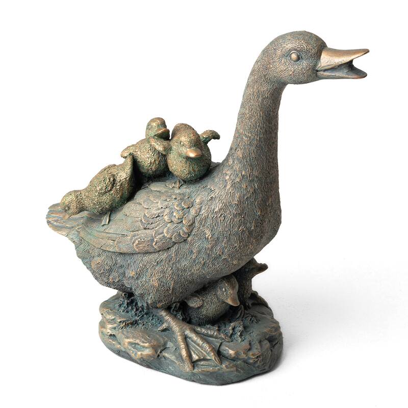 Glitzhome 15"H Resin Faux Bronze Duck Garden Statue Outdoor Decor
