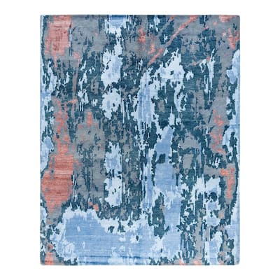 Modern One-of-a-Kind Hand-Knotted Area Rug - Gray, 8' 1" x 10' 2" - 8' 1" x 10' 2"