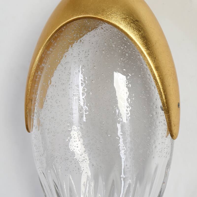 Modern Elegant 1-Light LED Gold Wall Sconce Teardrop Bubble Glass Vanity Light - 5" W x 4.1" D x 15.7" H