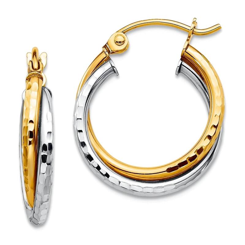 Curata 10k Two tone Gold Textured Double Twist Hoop Earrings - 19x4mm