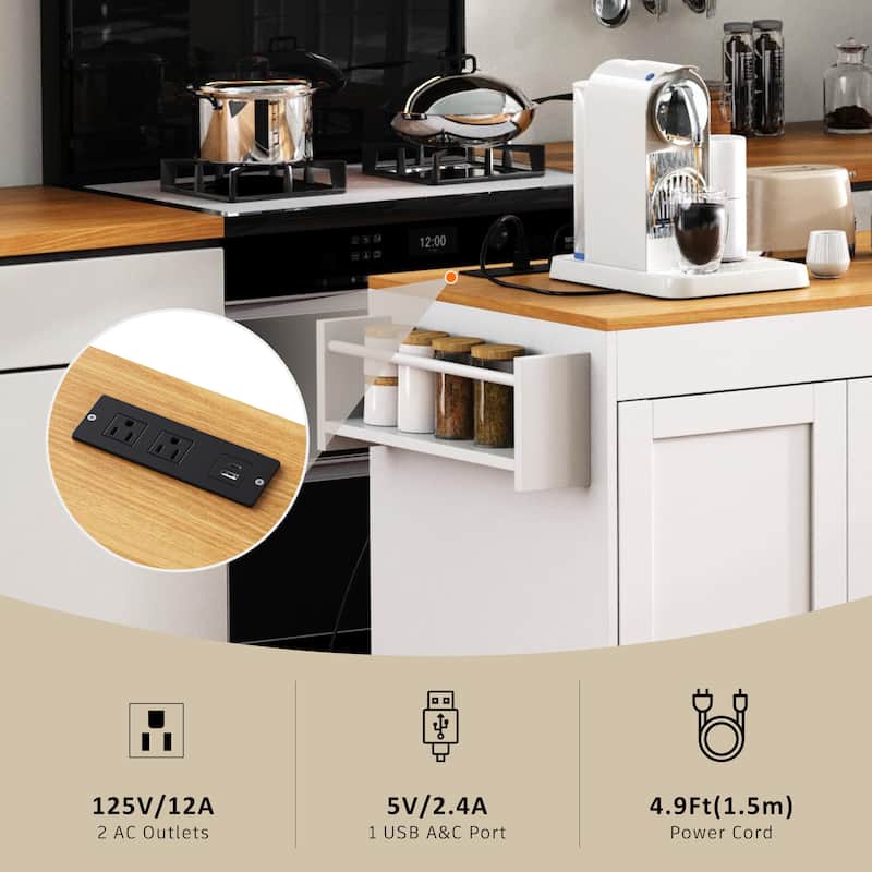 Multi-Functional 74.8" Kitchen Island with Extendable Table – 3 Drawers, Power Outlet & Mobile Design‌