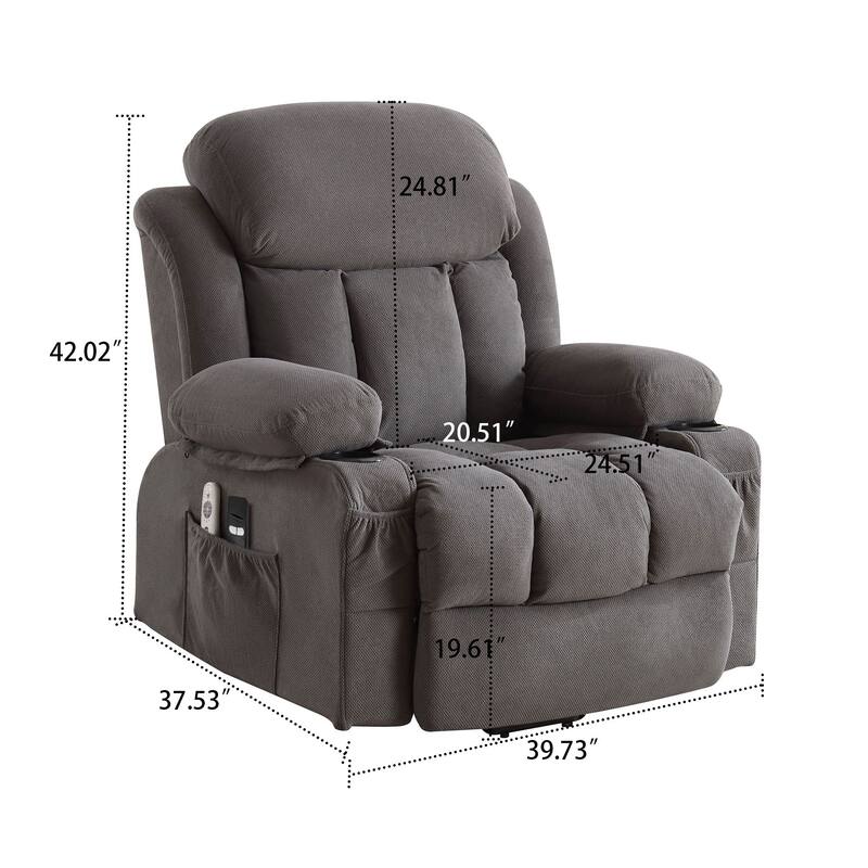 Modern Classic Massage and Heating Function Velvet Upholstered Leisure Recliner with Lift Base