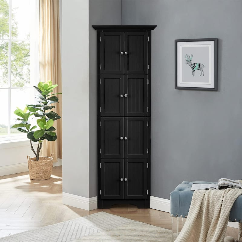 Classic Storage Cabinet Entryway Cabinet with 5 Adjustable Shelves, Black Corner Cabinet Accent Cabinet Sideboard - Black