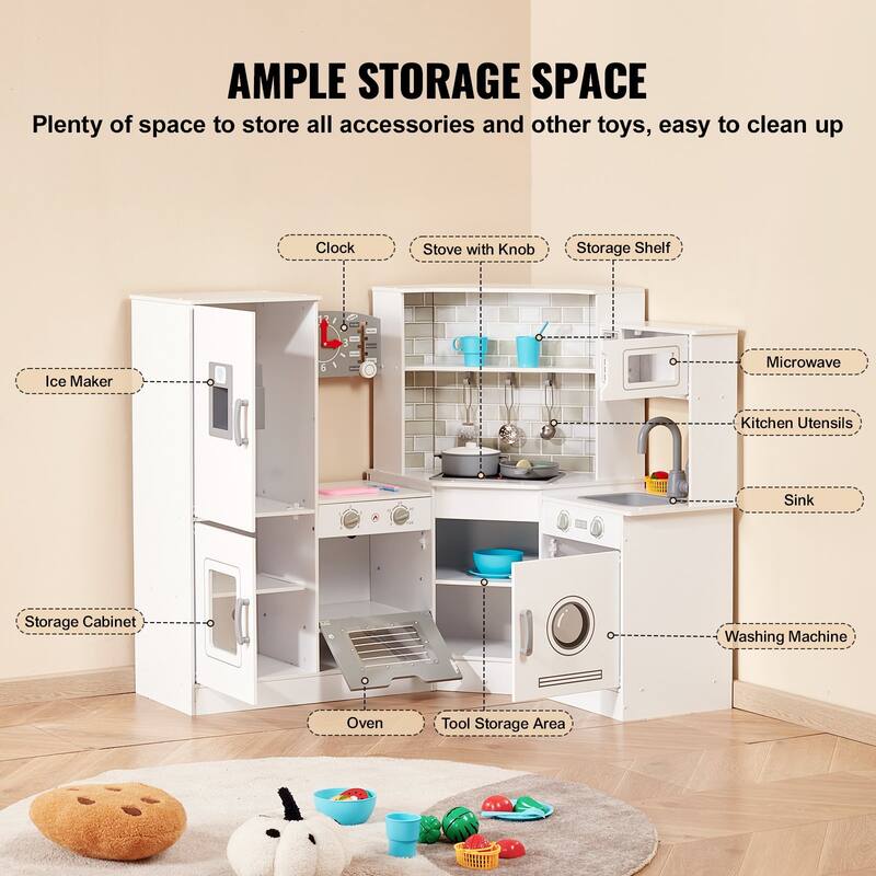24 Piece Kids Kitchen Playset Cooking Play Toy with Storage Space Perfect Gift for Kids - 43.3 x 31.5 x 35.8 in