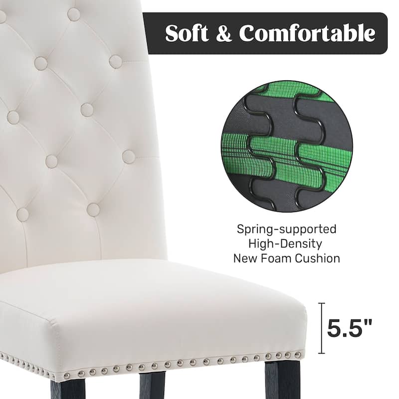 Faux Leather Dining Chair With Elegant Nailhead Accents, Diamond-Button Tufted Back (Set of 2).