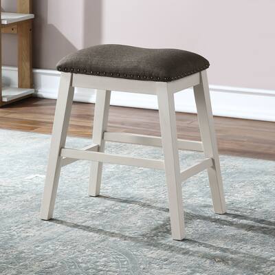 Hanto Farmhouse White Solid Wood Nailhead Counter Stool (Set of 2) by Furniture of America