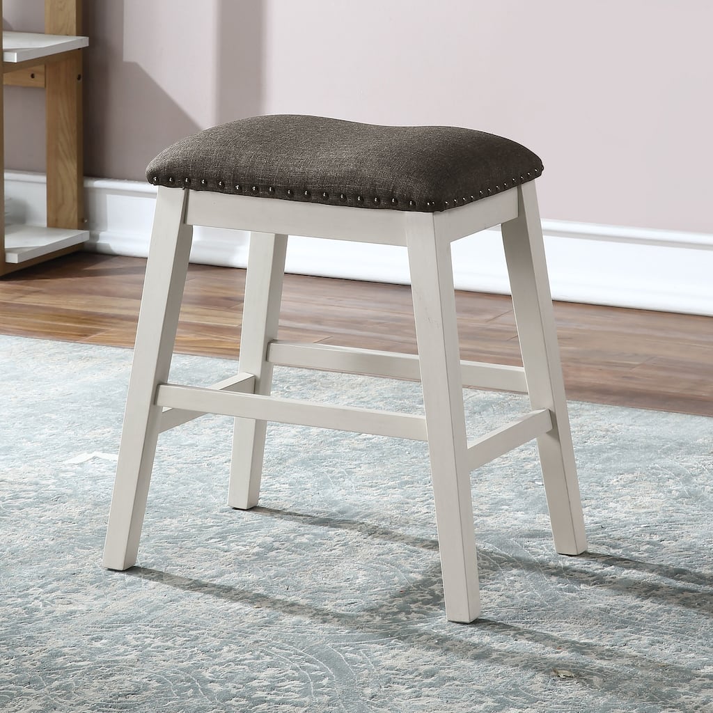Hanto Farmhouse White Solid Wood Nailhead Counter Stool (Set of 2) by Furniture of America