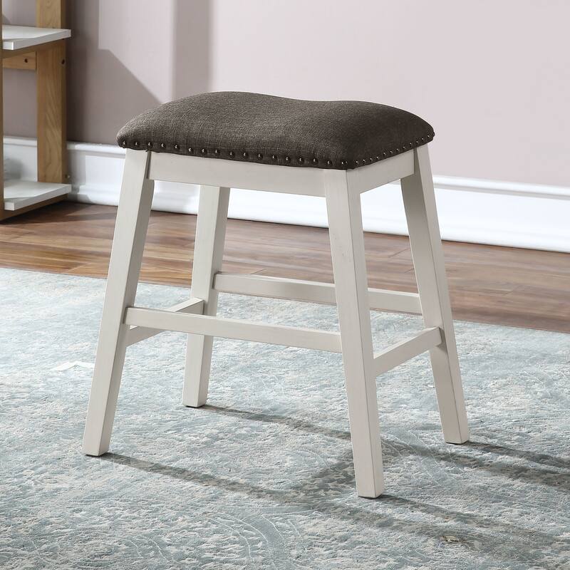 Hanto Farmhouse White Solid Wood Nailhead Counter Stool (Set of 2) by