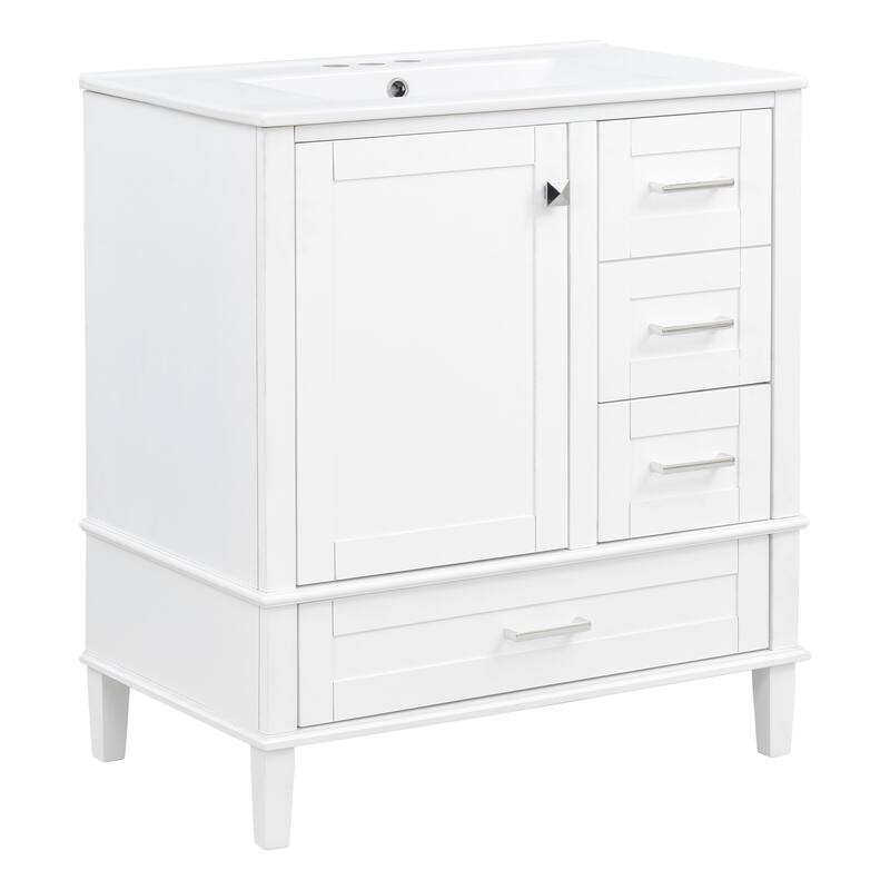 GDFStudio - Lumia Transitional Space Saving Freestanding Bathroom Vanity Cabinet with Ceramic Sink and Soft Close Storage