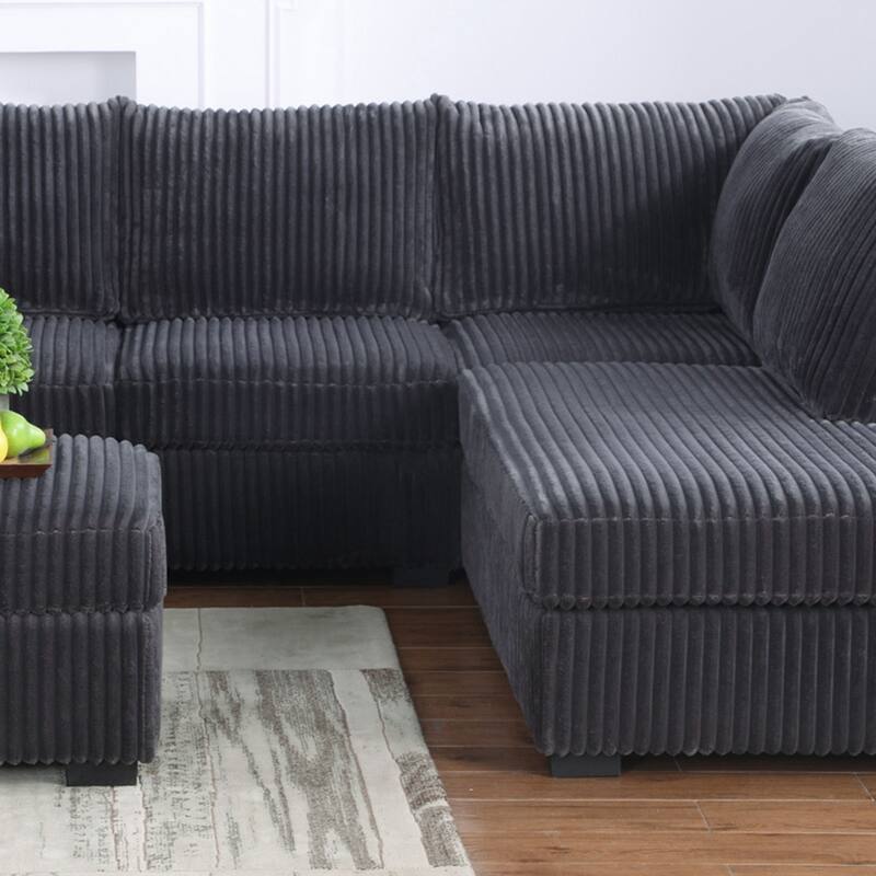Adeco Modern L-Shape Sectional Sofa Set with Ottoman - 115.5"X81.25"X33.5"