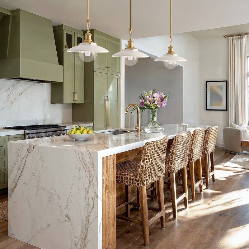 Lanesra Modern Pendant Light - Metal, Glass & Gold, Ivory White Dome Light Fixture For Modern, Farmhouse, Minimalist Room Decor