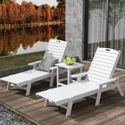 Laguna 78" Poly Eco-Friendly Weather-Resistant Chaise with Side Table (3-Piece Set)