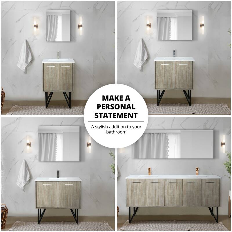 Lancy 48 in W x 20 in D Rustic Acacia Bath Vanity, White Quartz Top, Chrome Faucet Set and 43 in Mirror