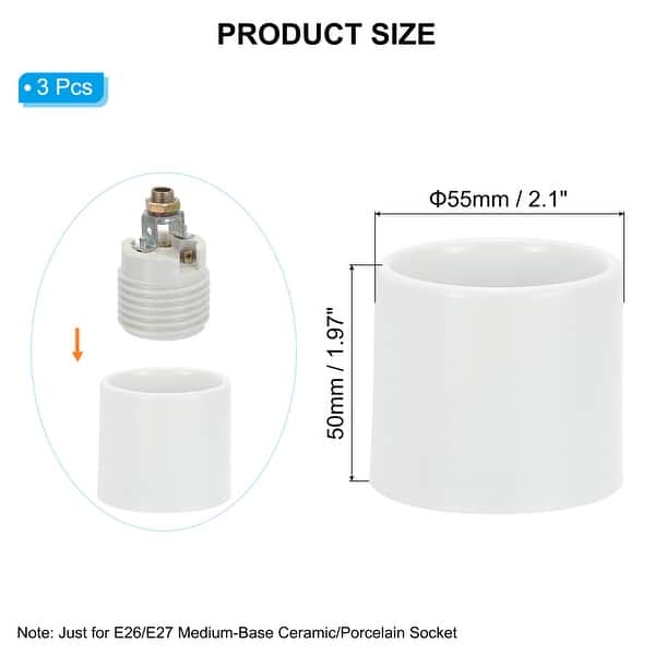 dimension image slide 4 of 6, Light Socket Shade Ring, Medium Base Ceramic Socket with Thread