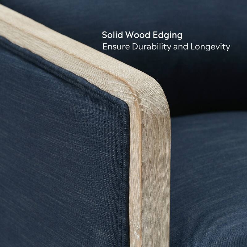 KINWELL 31"W Oak Frame Upholstered Swivel Barrel Armchair