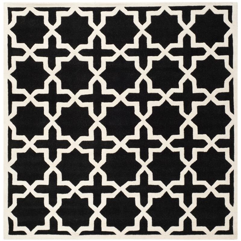 SAFAVIEH Handmade Chatham Begie Modern Moroccan Wool Rug - 7' Square - Black/Ivory