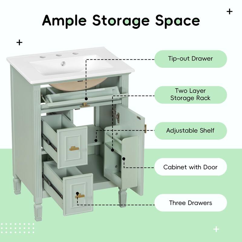 24-Inch Bathroom Vanity with Sink, Solid Wood and MDF Cabinet