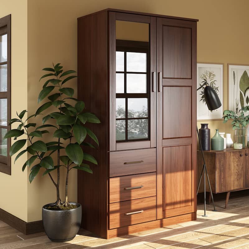 Palace Imports 100% Solid Wood Metro Wardrobe Armoire with Solid Wood or Mirrored Doors - Mocha