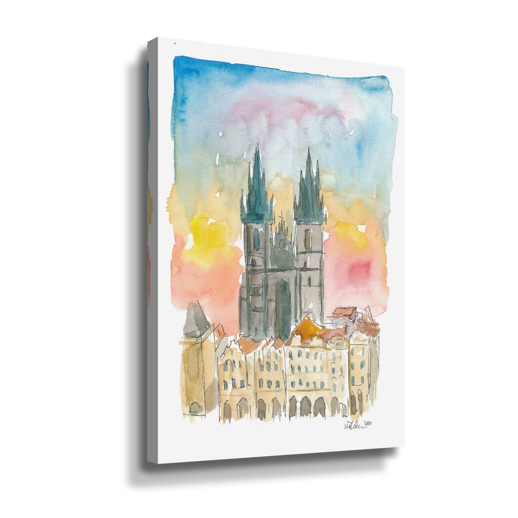 Tyn Cathedral In Prague Czech Republic Impressionistic View Gallery Wrapped Canvas - White