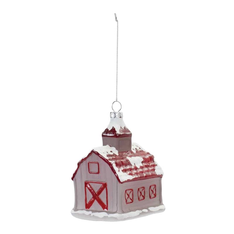 Frosted Barn Christmas Ornaments - 4.75" - Set of 6