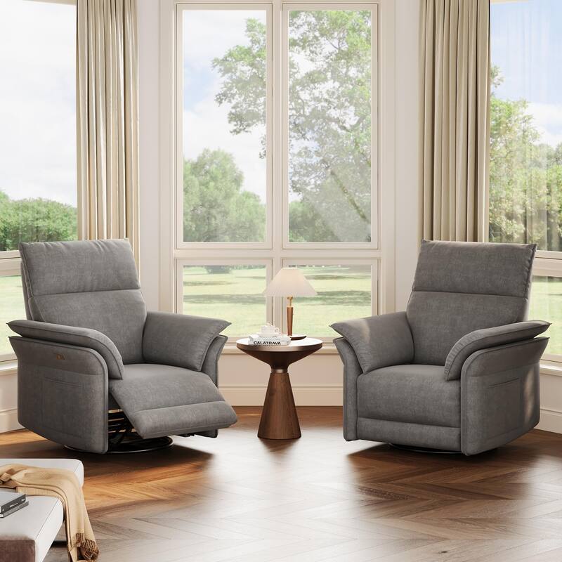 Power Recliner Chair Swivel Glider, Upholstered Faux Leather Nursery Reclining Sofa Chair with Charging Port