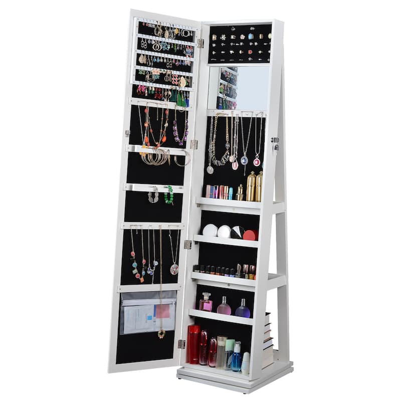 Full Length Mirror 360° Swivel Jewelry Cabinet - White