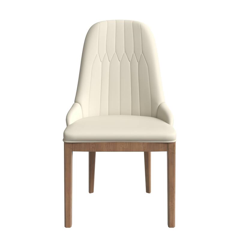 Leather Dining Chair with Rubberwood Legs Side Charis Sleek Diamond Stitching Back