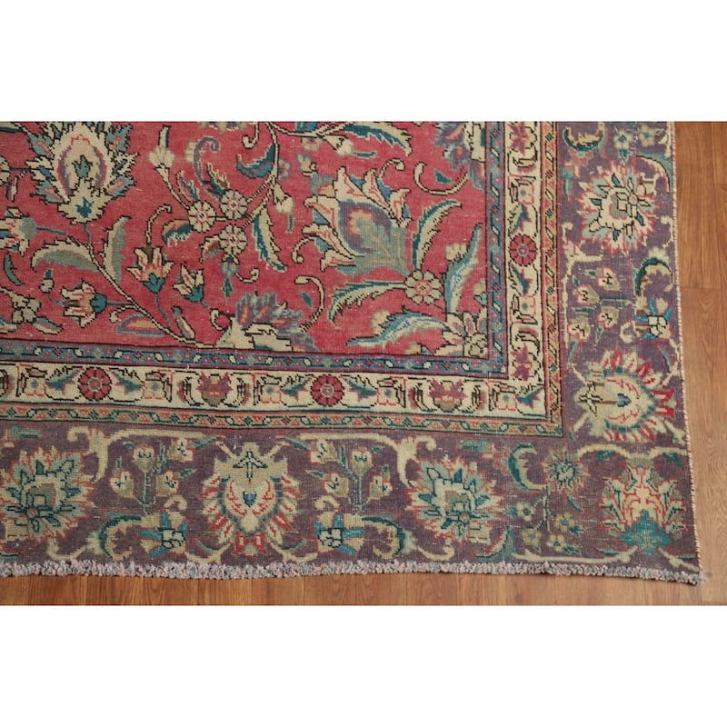 Pink Tabriz Persian Area Rug Hand-Knotted Wool Carpet - 9'0" x 12'5"