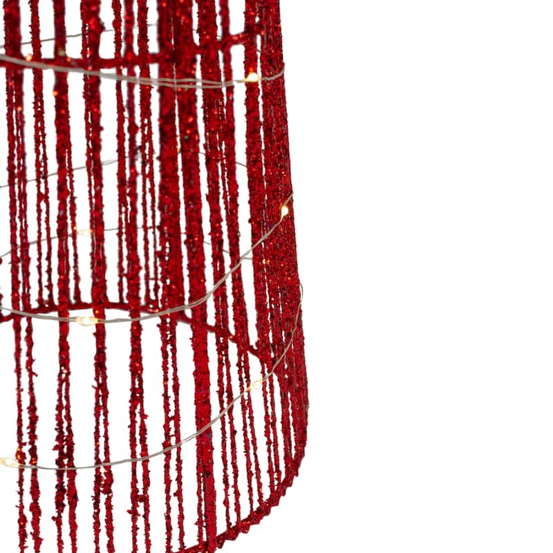 Set of 3 LED Red Glitter Cone Tree Outdoor Christmas Decorations 23.5"