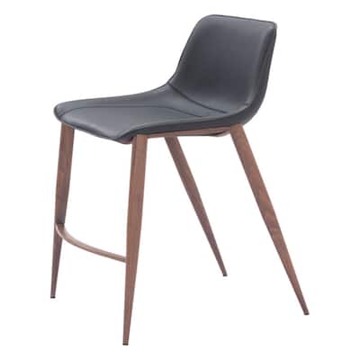 Set of 2 Black Brown Faux Leather 30 Inch Steel Bar Height Chairs - 21.7”x 20.7” x 43.3”