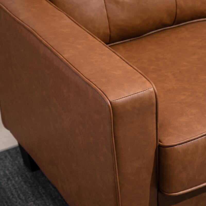 Faux Leather Upholstered Loveseat Sofa, Small Sofa Couch with Wood Legs, 2 Seater Sofa with Button Tufted Back