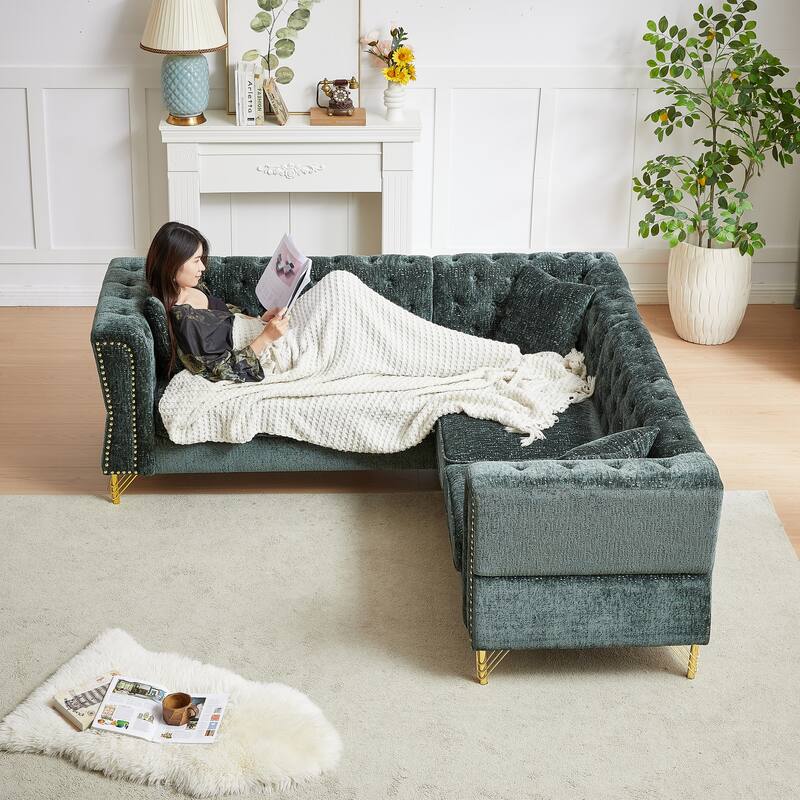81.5'' Chenille L-Shaped 5-Seat Sectional Sofa with 3 Cushions, Stylish Corner Couch for Living Room or Bedroom