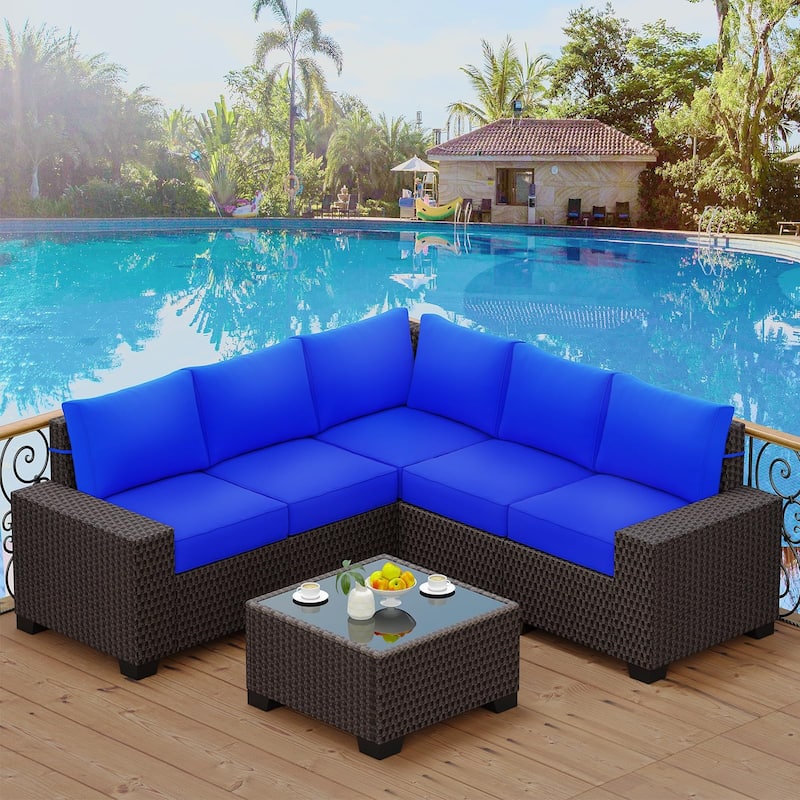 Eie 6-piece Outdoor Patio Furniture Wicker Sectional Sofa Set - Blue