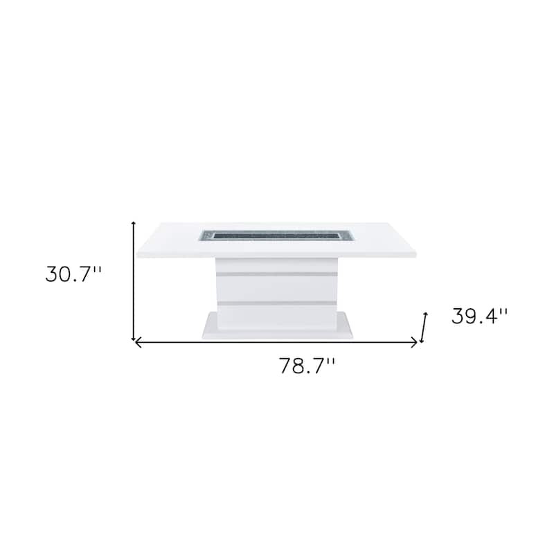 HomeRoots 79" White Faux Crystals Glass and Wood Pedestal Base Dining Table - 78.7 in. x 30.7 in. x 39.4 in.