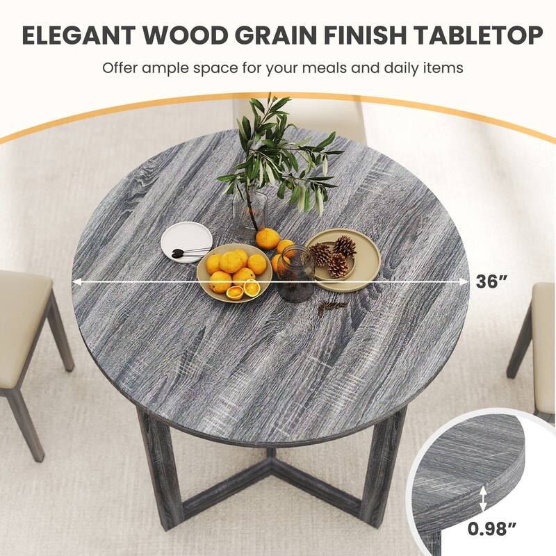 36 Inch Round Wood Dining Table for 2-4 People with Wing-shaped Pedestal Base-Grey