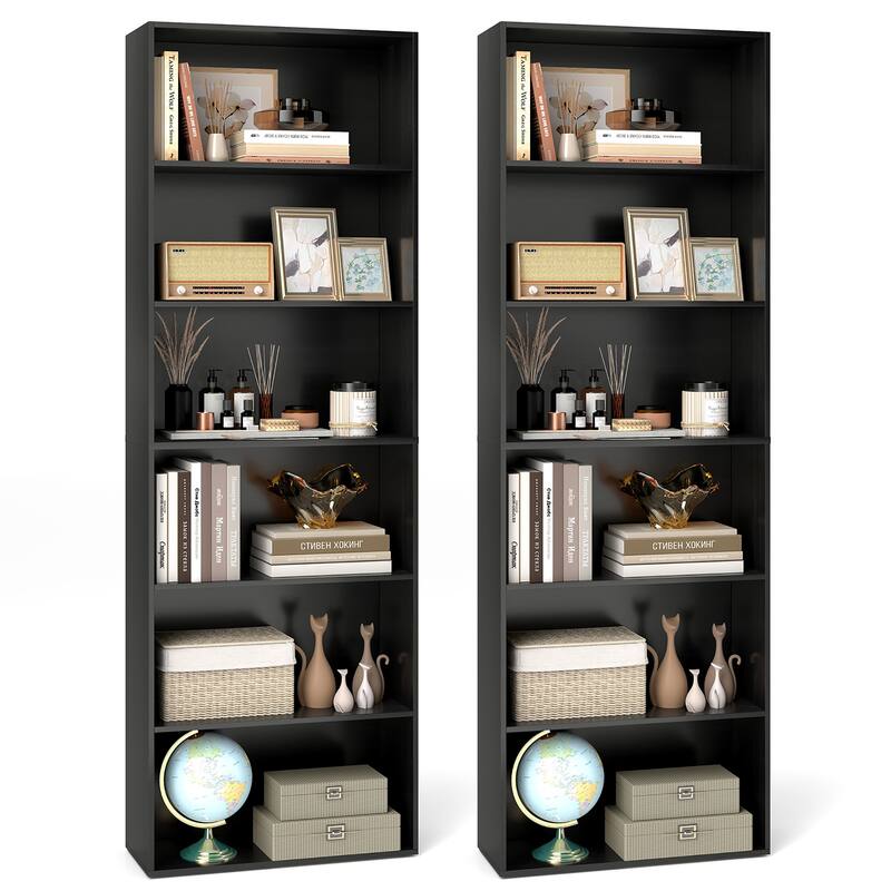 Gymax 2PCS 70'' all 6-Tier Bookcase w/ 6 Open Shelves Anti-Toppling - Black
