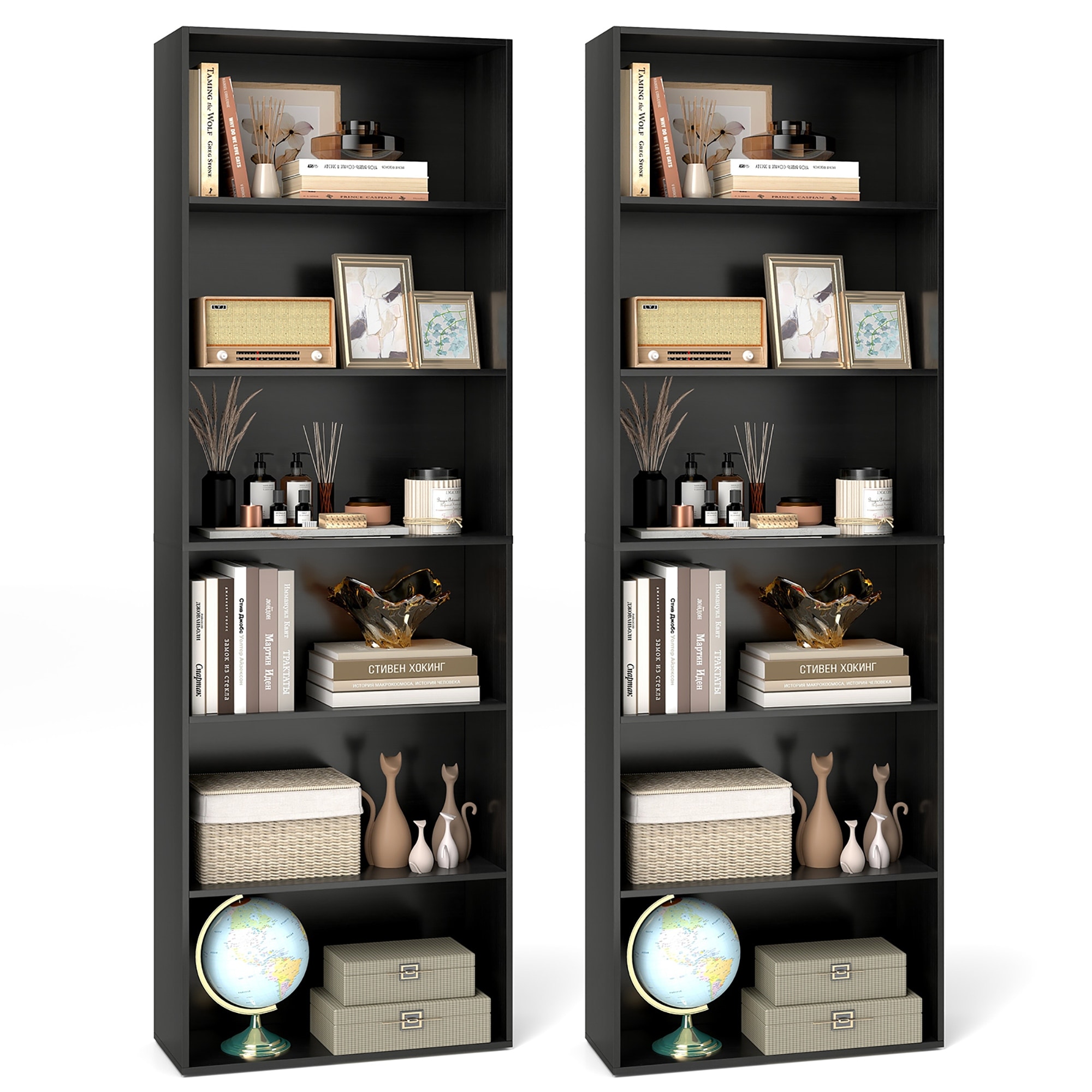 Gymax 2PCS 70'' all 6-Tier Bookcase w/ 6 Open Shelves Anti-Toppling