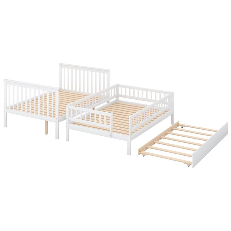 Full Pine Bunk Bed with Trundle and Storage Staircase, Convertible to Two Beds