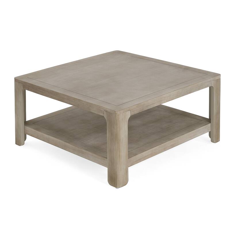Square Coffee Table with Open Storage Shelf, Double-Tier Wooden Center Table for Living Room/Office, Classic Cocktail Table