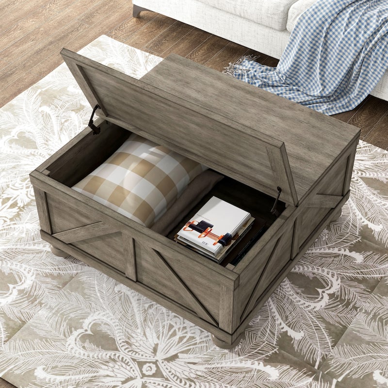 Kinleyville Farmhouse 36-inch Acacia and Pine Storage Coffee Table by Furniture of America - Antique Grey