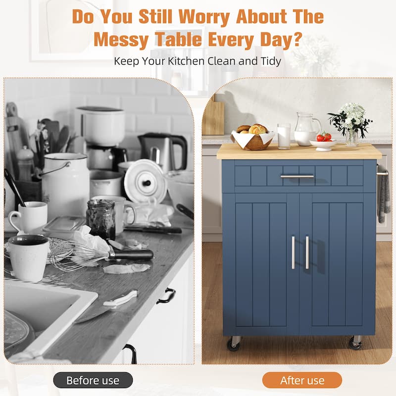 Rolling Kitchen Island with Storage Cabinet & Drawer – Extra Counter Space for Kitchen