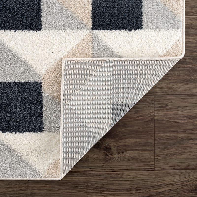 Abani Rugs Nuevo NUE100A Square Grid Pattern Cream Black Area Rug