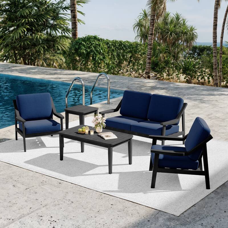 5-piece Adirondack Patio Teak Lounge Chairs Loveseat Conversation Set