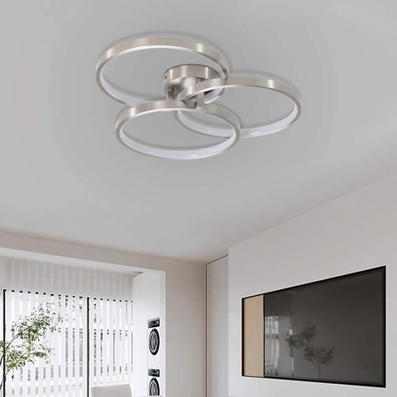 Contemporary Three-Ring Semi-Flush Mount Ceiling Lamp - Chrome
