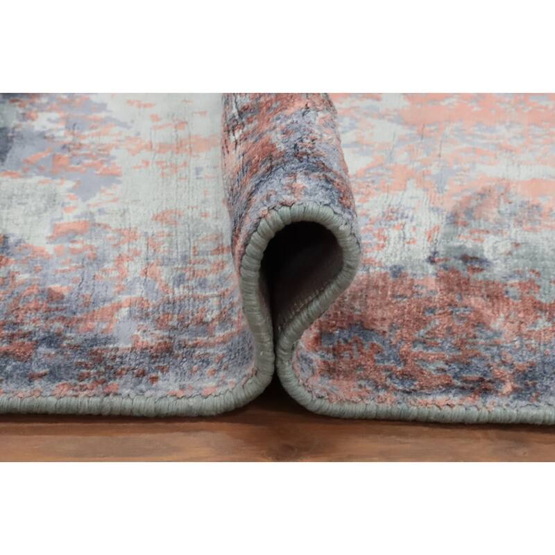 Hand Knotted Oriental Viscose Silk Carpet Modern Abstract Oranges & Rust Abstract Area Rug - 9' 11'' X 6' 4''